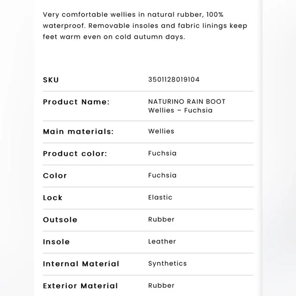 NWT NATURINO RAIN BOOT Wellies in Fuchsia - Picture 7 of 13